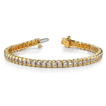 18K Yellow Gold Diamond Round Brilliant Half Bezel Tennis Bracelet (3.06ctw.)