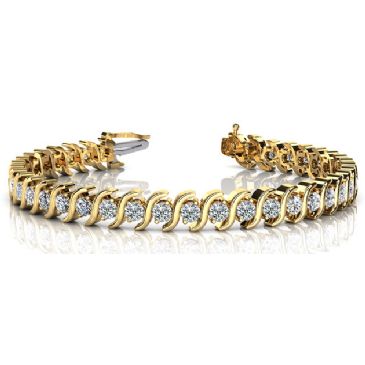 18K Yellow Gold Diamond Round Brilliant S Prong Set Tennis Bracelet (4.18ctw.)