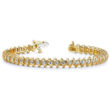 18K Yellow Gold Diamond Round Brilliant Spiral Set Tennis Bracelet (2.94ctw.)