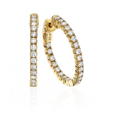 18K Yellow Gold Four Prong Set Round Diamond Hoop Earring (1.00ctw.)