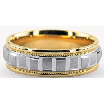 18K Gold Two Tone 6mm Geometric Diamond Cut Wedding Bands 234