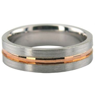 14K Gold Two Tone 6mm Rose Gold Center Facets Wedding Ring 236