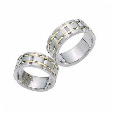 18k Gold His & Hers Two ToneWedding Band Set 013