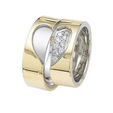 950 Platinum and 18K Gold His & Hers Two Tone Gold 0.24ctw Diamond Wedding Band Set 002