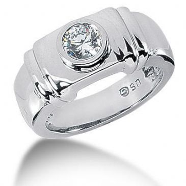 Men's Platinum Diamond Ring 1 Round Stone 111PLAT-MDR1084