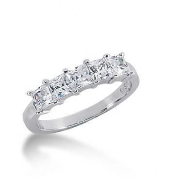 18K Gold Diamond Anniversary Wedding Ring 5 Princess Cut Diamonds 1.4ctw 127WR25018K