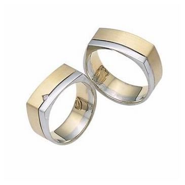 Platinum & 18K His & Hers Two Tone Gold 0.05 ct Diamond 028 Wedding Band Set HH028PLT