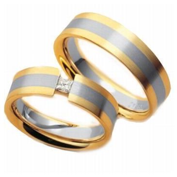 18k His & Hers Two Tone Gold 0.10 ct Diamond 044 Wedding Band Set HH04418K