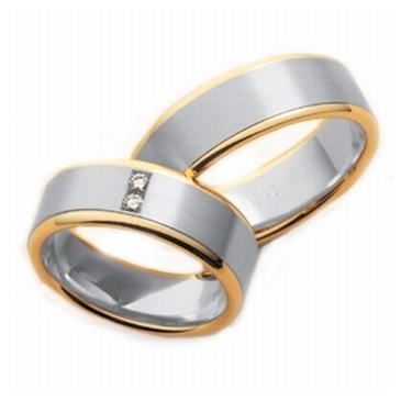 18k His & Hers Two Tone Gold 0.10 ct Diamond 045 Wedding Band Set HH04518K