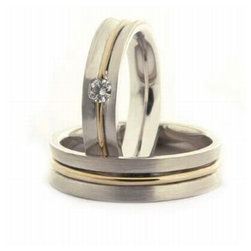 14k His & Hers Two Tone Gold 0.08 ct Diamond 049 Wedding Band Set HH04914K