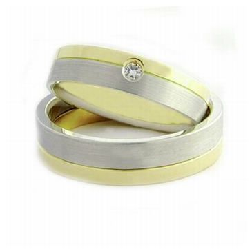 18k His & Hers Two Tone Gold 0.05ct Diamond 059 Wedding Band Set HH05918K