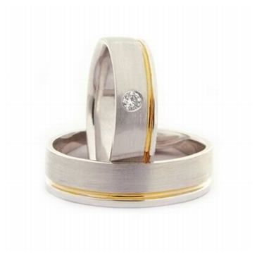 18k His & Hers Two Tone Gold 0.07 ct Diamond 063 Wedding Band Set HH06318K