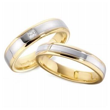 18k His & Hers Two Tone Gold 0.07 ct Diamond 092 Wedding Band Set HH09218K