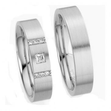 14k His & Hers Gold 0.05 ct Princess Diamond and 6 0.015 ct Round Diamonds 141 Wedding Band Set HH14114K