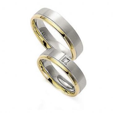 14k His & Hers Two Tone Gold 0.06 ct Diamond 149 Wedding Band Set HH14914K