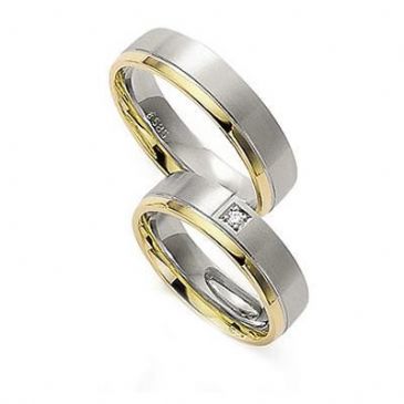 18k His & Hers Two Tone Gold 0.06 ct Diamond 149 Wedding Band Set HH14918K