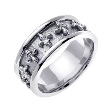 14K White Gold 9mm Celtic Fleur de Lis Ring 4025