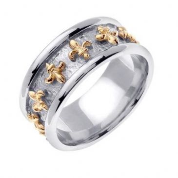 14K Gold Two Tone 9mm Celtic Fleur de Lis Ring 4026