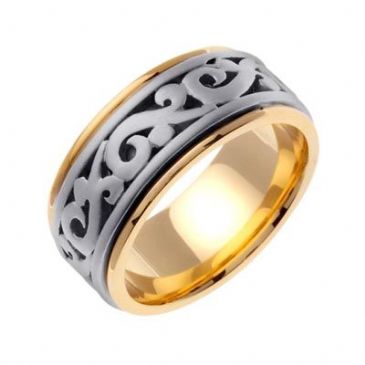 18K Gold Two Tone 9.5mm Celtic Wedding Band 4028