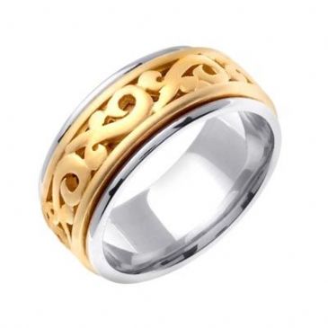 14K Gold Two Tone 9.5mm Celtic Wedding Band 4029