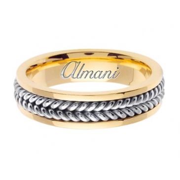 14k Gold 6mm Handmade Two Tone Wedding Ring 092 Almani