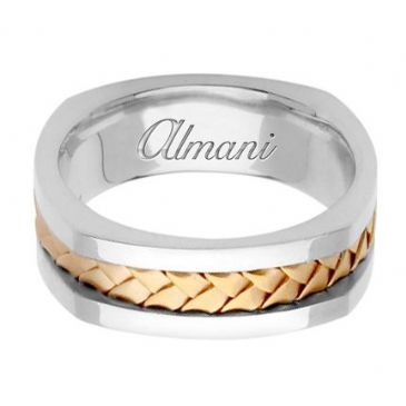 14k Gold 7.5mm Handmade Two Tone Wedding Ring 060 Almani