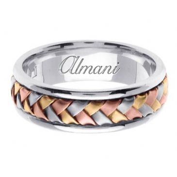 14k Gold 7mm Handmade Tri Color Wedding Ring 053 Almani