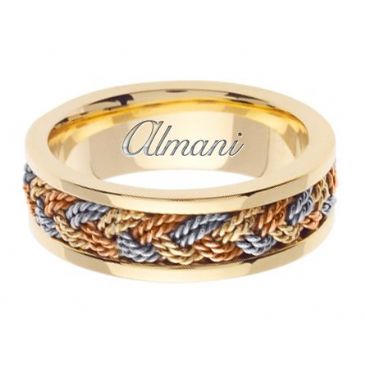 14k Gold 7mm Handmade Tri Color Wedding Ring 073 Almani