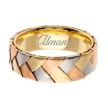 14k Gold 7mm Handmade Tri Color Wedding Ring 077 Almani