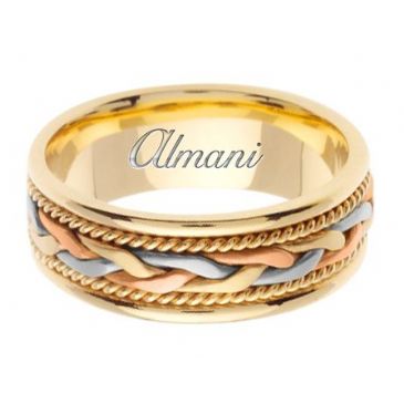 14k Gold 7mm Handmade Tri Color Wedding Ring 084 Almani