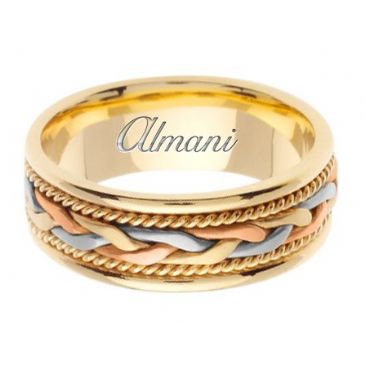 18K Gold 7mm Handmade Tri-Color Wedding Ring 084 Almani
