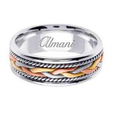 18K Gold 7mm Handmade Tri-Color Wedding Ring 086 Almani