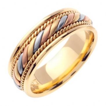 14k Gold 7mm Handmade Tri Color Wedding Ring 093 Almani