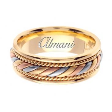 18K Gold 7mm Handmade Tri-Color Wedding Ring 093 Almani