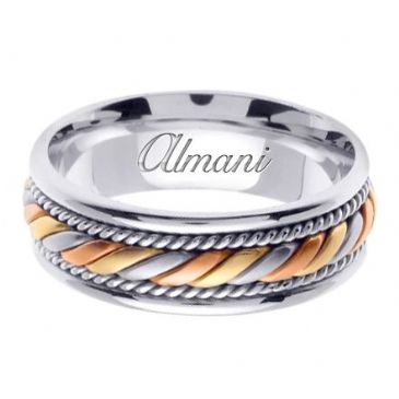 14k Gold 7mm Handmade Tri Color Wedding Ring 094 Almani