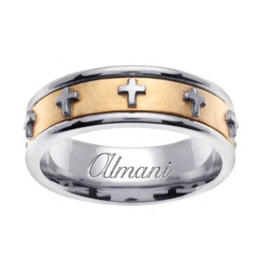 14k Gold 7mm Handmade Two Tone Wedding Ring 106 Almani