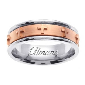 14k Gold 7mm Handmade Two Tone Wedding Ring 107 Almani