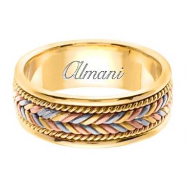 14k Gold 7mm Handmade Tri Color Wedding Ring 113 Almani