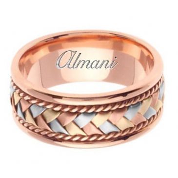 14k Gold 8.5mm Handmade Tri Color Wedding Ring 042 Almani