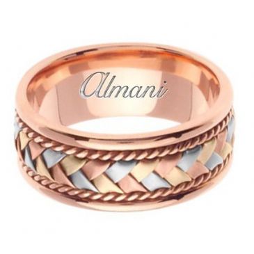 18K Gold 8.5mm Handmade Tri-Color Wedding Ring 042 Almani