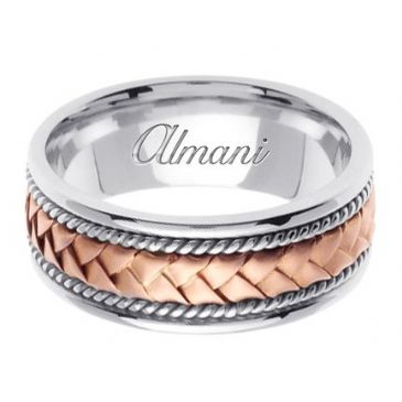 14k Gold 8.5mm Handmade Two Tone Wedding Ring 043 Almani