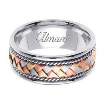 14k Gold 8.5mm Handmade Tri Color Wedding Ring 044 Almani