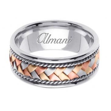 950 Platinum & 18K Gold 8.5mm Handmade Tri-Color Wedding Ring 044 Almani
