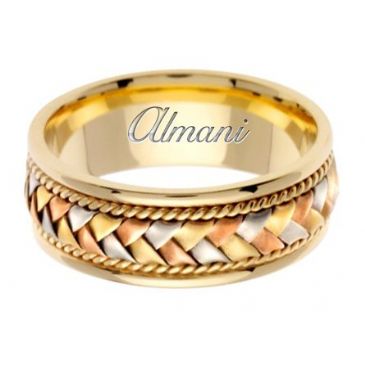 14k Gold 8.5mm Handmade Tri Color Wedding Ring 045 Almani