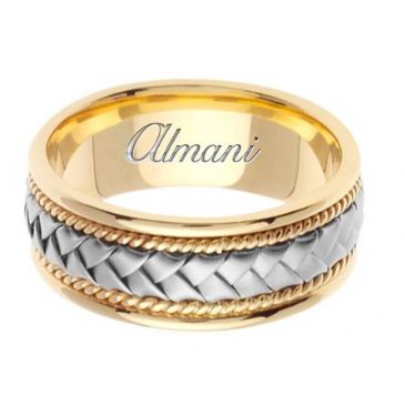 18k Gold 8.5mm Handmade Two-Tone Wedding Ring 047 Almani