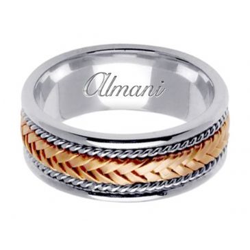 14k Gold 8mm Handmade Two Tone Wedding Ring 052 Almani