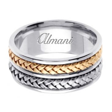 14k Gold 10mm Handmade Two Tone Wedding Ring 061 Almani