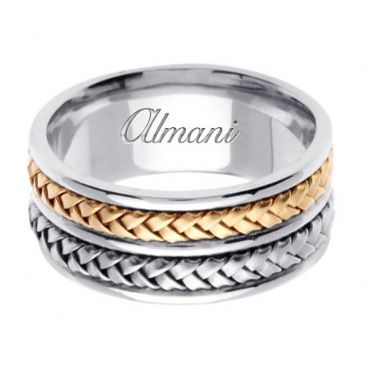 18K Gold 9mm Handmade Two Tone Wedding Ring 061 Almani