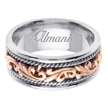 14k Gold 9mm Handmade Two Tone Wedding Ring 062 Almani