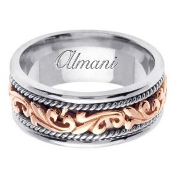 950 Platinum & 18K Gold 9mm Handmade Wedding Ring 062 Almani